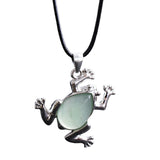 Natural Gemstone Frog Pendant Necklace Teardrop Inlaid Crystal Stone Silver‑Tone Metal Frog Charm 25x27mm Reiki Chakra Healing Stone Pendant With Wax Rope Cord for Women Jewelry Gift Bulk