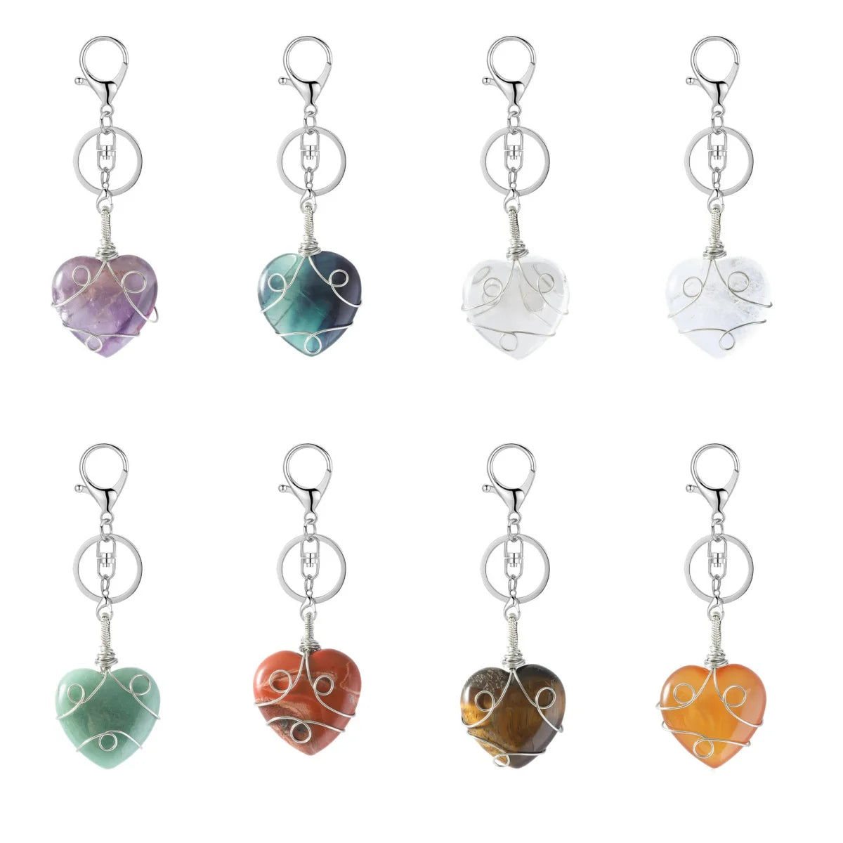 Red Jasper Heart Keychain | Handmade Silver Wire Wrapped Natural Stone Charm for Bags & Jewelry