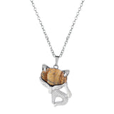 20×30mm Natural Crystal Fox Head Pendant Necklace, Healing Gemstone Beads for DIY Jewelry