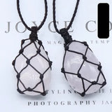 Natural Crystal Woven Net Necklace  Adjustable Braided Cord Stone Holder Pendant, Handmade Netted Cage for Tumbled Gemstone Reiki Healing Jewelry