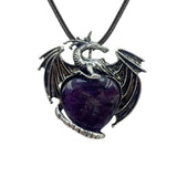 Vintage Silver Alloy Dragon Heart Crystal Necklace | Natural Stone Wax Cord Pterosaur Pendant for Men & Women, Cosplay, Daily Wear