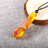 Creative Tie Shape Natural Wood Pendant Necklace, Three‑Color Red Blue Wood Splicing Pendant with Adjustable Black Cord, Handmade Boho Unisex Jewelry