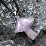 23×28mm Natural Crystal Mushroom Pendant Necklace, Healing Gemstone Umbrella Charm for Women