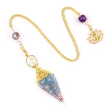 7 Chakra Orgone Pendulum with Lotus Top Gold-Plated Resin Crystal Pendulum with Chain for Divination Healing Witchcraft