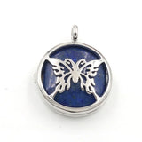 Silver Plated Hollow Butterfly Pendant Natural Round Cabochon Gemstone Inlay Charm for DIY Necklace Jewelry Making