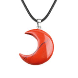 Natural Crescent Moon Necklace - Healing Crystal Moon Pendant with Black Leather Cord - Spiritual Reiki Jewelry for Women & Men