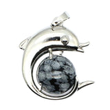 Ocean Serenity: Handcrafted Natural Stone Dolphin Pendant • Healing Crystal Marine Animal Totem • Silver Plated Jewelry Gift