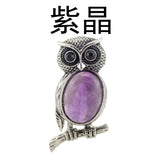 Antique Silver Owl On Branch Natural Gemstone Pendant Oval Chakra Healing Crystal Owl Charm for DIY Necklace Jewelry Making