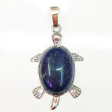 Natural Gemstone Turtle Pendant Silver‑Tone Alloy Tortoise Animal Charm Oval Inlaid Crystal Stone 36×24mm Chakra Reiki Healing Pendant for DIY Necklace Jewelry Making Bulk Wholesale