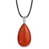 Silver Plated Bezel Set Teardrop Natural Gemstone Pendant, Multi‑Variety Water Drop Crystal Stone Pendant DIY Necklace Jewelry Accessory