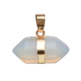 Gold Wrapped Double Point Natural Crystal Pendant, Chakra Healing Stone Point Charm for Necklace Jewelry Making