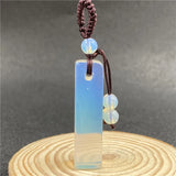 Natural Polished Rectangle Crystal Keychain, Hand Braided Cord Flat Bar Gemstone Bag Charm Chakra Healing Lucky Pendant for Men Women