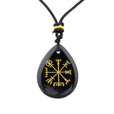 Norse Viking Compass Pendant | 33mm Natural Teardrop Crystal Necklace Vegvisir Protection Amulet