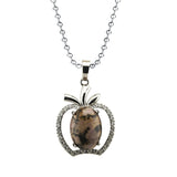 Dainty Pink Crystal Apple Pendant Necklace • Silver Rhinestone Fruit Charm • Natural Healing Stone Romantic Jewelry Gift