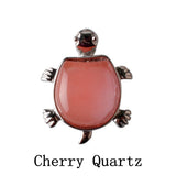 Natural Crystal Turtle Pendant Necklace, Mixed Chakra Healing Stone Tortoise Charm, Reiki Gemstone Longevity Turtle Jewelry Gift for Women Men