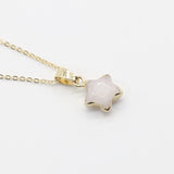 Gold Plated Star Shape Natural Crystal Pendant Necklace, 13×13mm Faceted Five‑Pointed Star Gemstone Necklace, Reiki Chakra Healing Stone Jewelry for Women