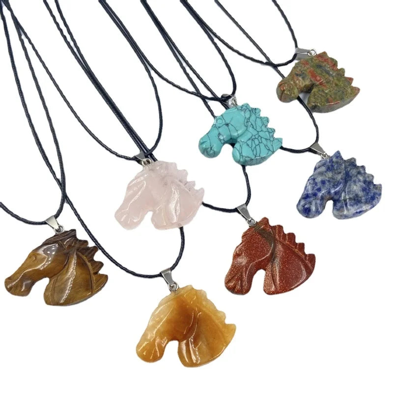 Spirit Horse Totem Healing Crystal Necklace | Hand Sculpted Gemstone Pendant Friendship Birthday Gift for Crystal Lovers