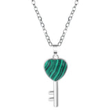 Natural Stone Heart Key Pendant Necklace, Silver Frame Gemstone Charm with Snake Chain for Women Jewelry Making