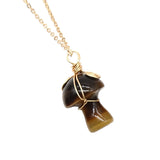 15×20mm Gold Wire-Wrapped Mushroom Crystal Necklace, Natural Gemstone Pendant with Chain