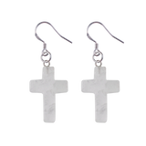 Purple Crystal Cross Dangle Earrings Hypoallergenic Silver Ear Hooks Handcrafted Genuine Amethyst Gemstone Crucifix Earrings Minimalist Jewelry