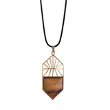 Gold Hollow Sun Ray Natural Stone Shield Arrow Pendant, Geometric Open‑Work Metal Frame Gemstone Pendant, Reiki Chakra Healing Crystal Charm for DIY Necklace Jewelry Making
