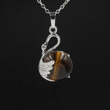Natural Round Crystal Stone Pendant Wing Silver Plated Wrapped Gemstone Pendant Chakra Reiki Healing Crystal Charms for Jewelry Making Necklace