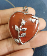 Heart Pendant Silver Rose Flower Wrapped Crystal Stone Necklace Charm for Women Girls Jewelry Gift