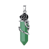 Vintage Rose Wrapped Crystal Quartz Pendant • Hexagonal Bullet Stone Charm • Gothic Floral Healing Crystal Keychain Jewelry