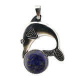 Bohemian Silver Marine Dolphin Gemstone Amulet • Cute Sea Animal Crystal Sphere Holder Charm • Unisex Coastal Beach Lover Jewelry Gift