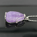 Wire‑Wrapped Irregular Faceted Natural Crystal Pendant, Silver Plated Raw Gemstone Necklace Charm, Healing Crystal Stone Jewelry for Women Gift