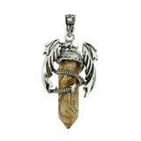 Mythical Flying Dragon Wrapped Quartz Point Pendant, Genuine Healing Stone Chakra Wand Charm, Wiccan Punk Spiritual Protection Jewelry Findings