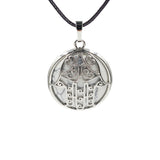 Silver Plated Hamsa Hand Pendant, Natural Crystal Inlaid Fatima Hand Hollow Charm for Spiritual Necklace Making