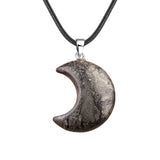 Natural Crescent Moon Necklace - Healing Crystal Moon Pendant with Black Leather Cord - Spiritual Reiki Jewelry for Women & Men