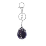 Handmade Wire Wrapped Teardrop Gemstone Pendant Keychain #KC1752
