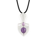 Shield Shape Two Stones Inlaid Natural Crystal Pendant 47×21mm, Silver Plated Alloy Double Gemstone Charm Pendant, Chakra Reiki Healing Stone Pendant for DIY Necklace Jewelry Making Spiritual Boho Gift