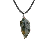 Unisex Natural Crystal Leaf Pendant Necklace Hand-Carved Gemstone Jewelry