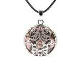 Silver Plated Hamsa Hand Pendant, Natural Crystal Inlaid Fatima Hand Hollow Charm for Spiritual Necklace Making