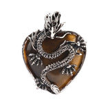 43×32mm Antique Silver Dragon Heart Pendant | Natural Gemstone Gothic Charm for DIY Jewelry