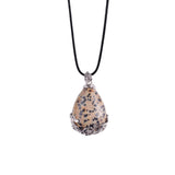 Teardrop Natural Gemstone Pendant, Silver Floral Leaf Wrapped Stone Charm, 45x27mm Pear Shape Crystal Pendant, Boho Reiki Healing Necklace Jewelry