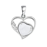 Natural Crystal Heart Pendant, Hollow Silver Frame with Gemstone Center for Women’s Jewelry
