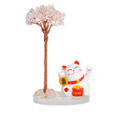 Maneki-neko Lucky Cat Crystal Tree | Feng Shui Fortune Ornament for Home Office Good Luck & Prosperity