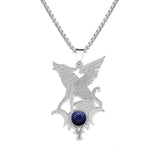 Stainless Steel Flying Wolf Pendant Necklace - Mythical Creature Jewelry with Natural Agate Stone - Gothic Punk Style for Men