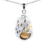 Peacock Filigree Teardrop Natural Crystal Pendant, Silver‑Tone Alloy Wrapped Water Drop Gemstone Pendant for Necklace Jewelry Making
