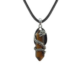 High Quality Handmade Natural Tiger Eye Stone Pendant Necklace Retro Cat Head Guardian Angel Hexagonal Bullet Crystal Choker Adjustable Long Black Rope Jewelry for Women Men