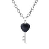 Heart Key Natural Crystal Pendant Necklace Silver Alloy Love Lock Gemstone Chakra Healing Necklace for Women Gift