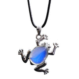 Natural Gemstone Frog Pendant Necklace Teardrop Inlaid Crystal Stone Silver‑Tone Metal Frog Charm 25x27mm Reiki Chakra Healing Stone Pendant With Wax Rope Cord for Women Jewelry Gift Bulk