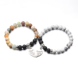 2Pcs Best Friend Split Heart Bracelet Set 8mm Natural Lava Rock Howlite Picasso Jasper Stretch Beaded Bracelets Couple Friendship Yoga Aromatherapy Jewelry Gift