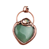 Vintage Copper Heart Crystal Necklace - Natural Gemstone Amethyst Rose Quartz Love Pendant with Abalone Shell Accent Witchy Jewelry