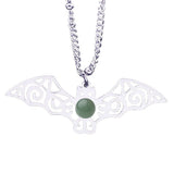 Vintage Stainless Steel Bat Pendant Gemstone Necklace - Gothic Punk Bat Wing Jewelry - Mystical Amulet Gift for Men & Women
