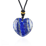 30mm  Gemstone Heart Pendant Necklace Handcrafted Crystal Love Charm on Adjustable Cord Healing Stone Jewelry Gift for Her, Him & Couples